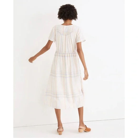 NWT Madewell Linen-Blend Clara Midi Dress in Plaid Pastel - Picture 5 of 12